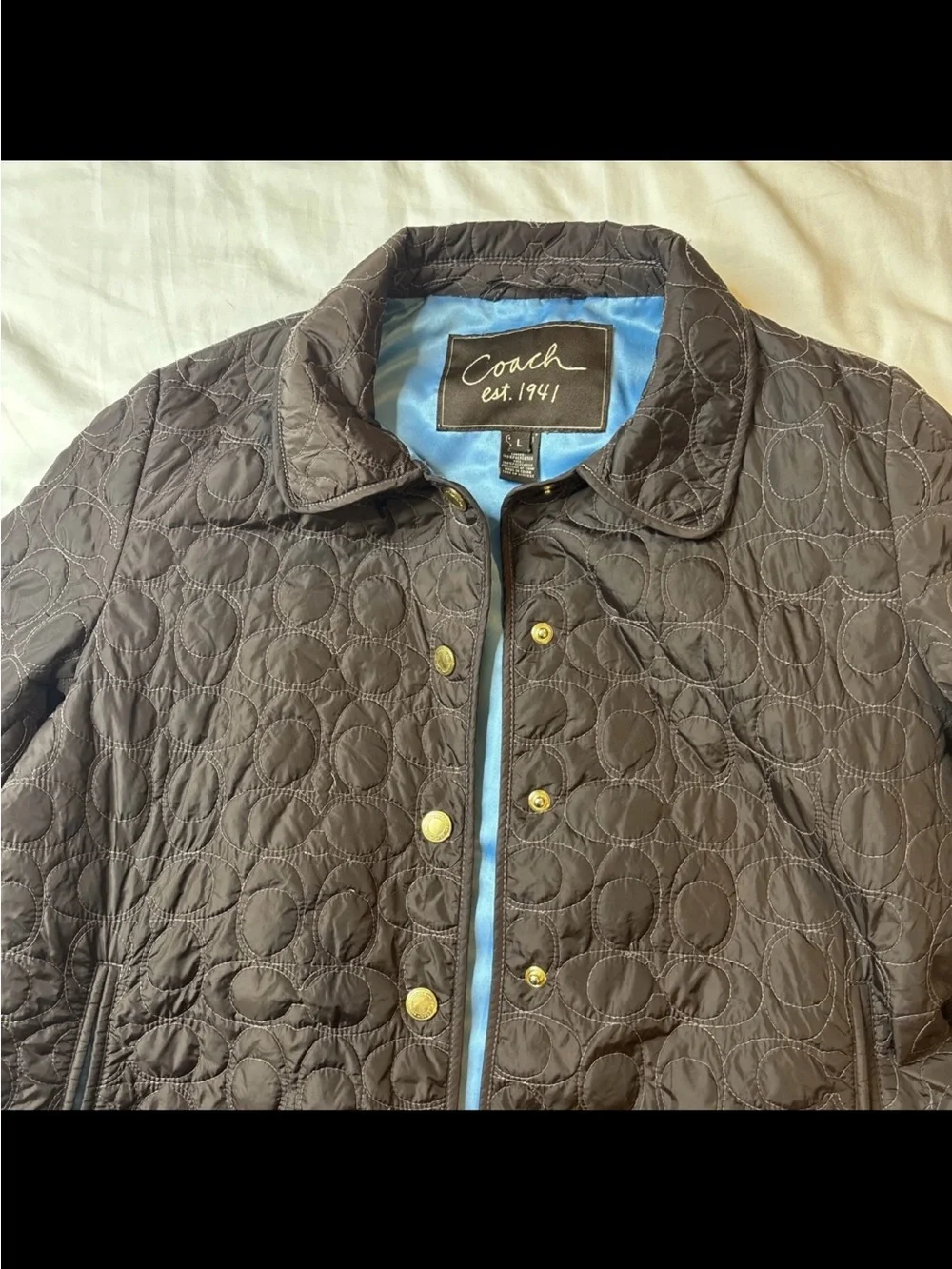 Coach Brown Quilted Logo Puffer Snap Jacket Coat, Size L